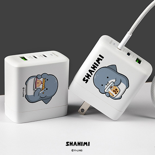 聯名正版授權 胖鯊魚鯊西米 DC-PRO70 3孔 氮化鎵70W PD超急速充電器 雞排就要配珍奶！
