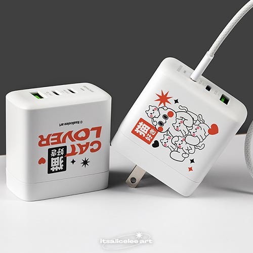 聯名正版授權 itsalicelee art DC-PRO70 3孔 氮化鎵70W PD超急速充電器 Cat lovers club