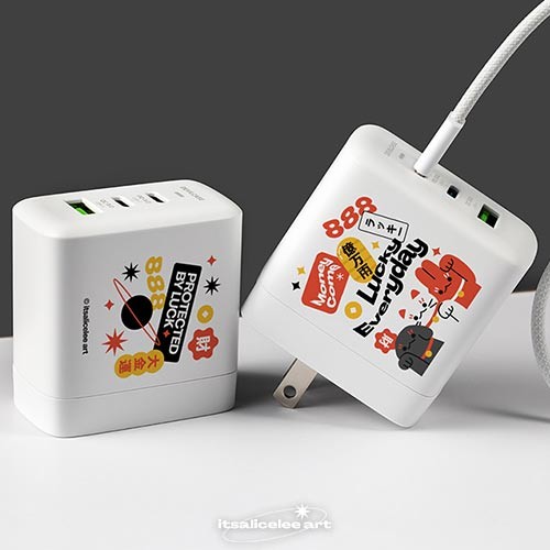聯名正版授權 itsalicelee art DC-PRO70 3孔 氮化鎵70W PD超急速充電器 Lucky Everyday｜幸運收集中